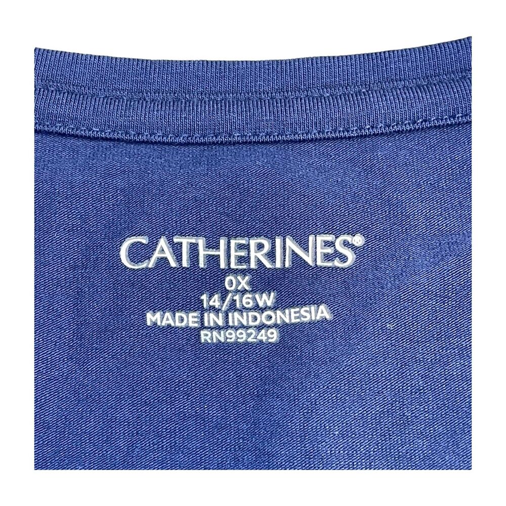 Catherines Tee Shirt Womens OX Blue Stretch Paisley Beaded V-Neck 3/4 Sleeve Top - Picture 3 of 8